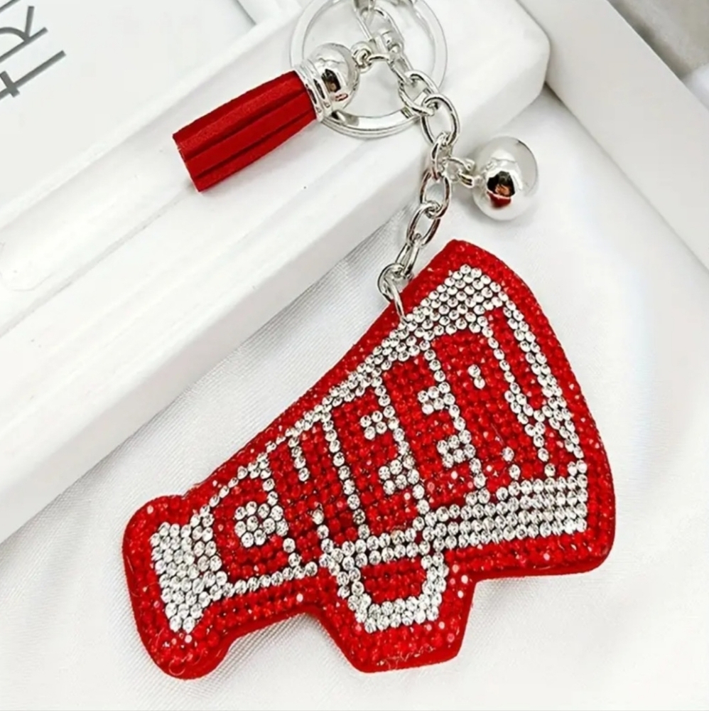 Bling Cheer Crystal Rhinestone Keychain Bag Charm With Red Tassel
